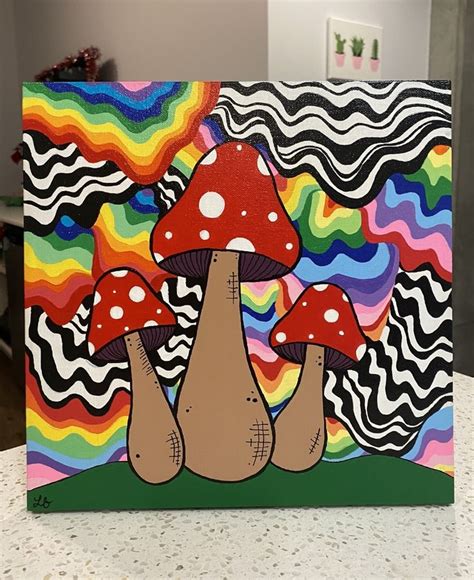 Trippy Mushroom Painting Hippie Painting Diy Canvas Art Painting Trippy Painting