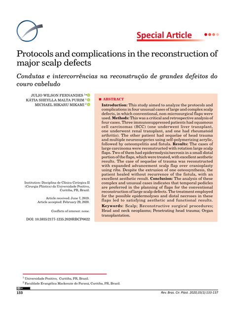 PDF Protocols And Complications In The Reconstruction Of Major Scalp