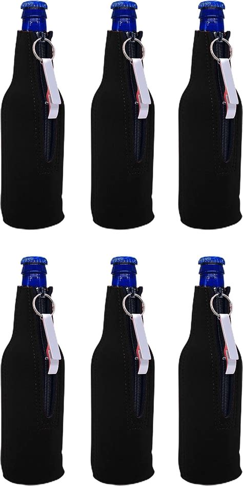 Blank Neoprene Beer Bottle Coolie With Opener Black 6