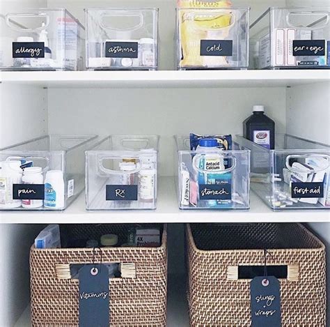 A lazy susan is a great idea so you can grab things quick without digging around. Neat Method | Medicine Cabinet | Clear storage bins ...