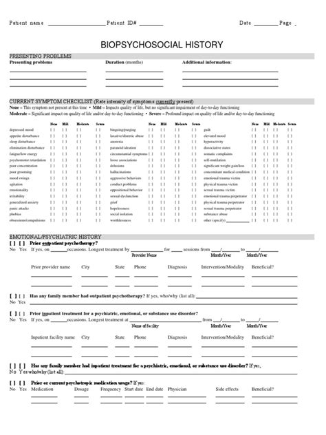Sample Checklist Biopsychosocial Form Substance Abuse Alcoholism