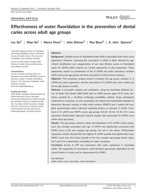 pdf effectiveness of water fluoridation in the prevention of dental caries across adult age groups