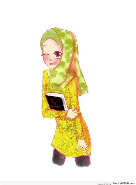 Anime Muslim Girl Holding Book Of Quran Drawings Of Female Muslims