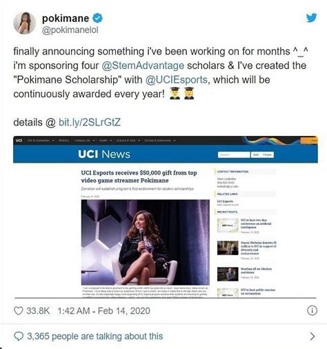 Lol Pokimane Partners With The University Of California Irvine To Launch An Esports Scholarship