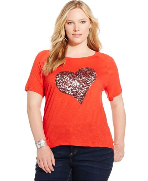 Lyst Inc International Concepts Plus Size Sequin Heart Tee In Red