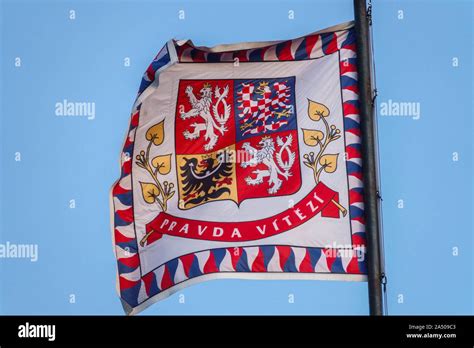 Heraldic Coats Of Arms On The Flag Of The President Czech Lion
