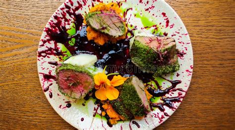 Beautiful Served Food On Plates In Restaurant Stock Photo Image Of