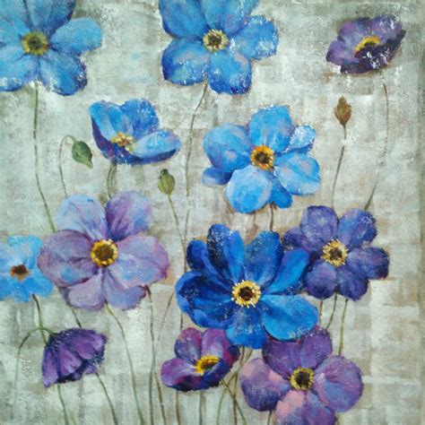 Xl purple flower on black pebbles canvas wall art split multi 4 panel 63x43 China Handmade Wall Art Impressionist Blue and Purple ...