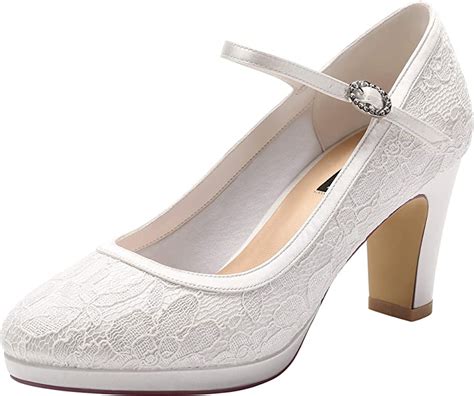 Erijunor E2400a Mary Jane Pumps Lace Wedding Bridal Shoes
