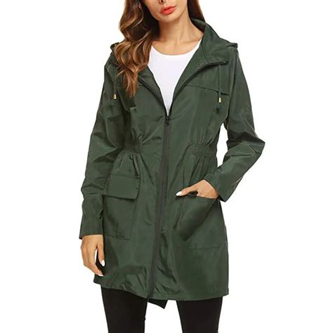 Outdoor Windproof Waterproof Lightweight Hooded Women Long Rain Coat