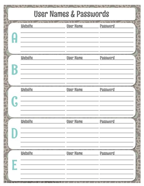 33 Best Password List Templates Word Excel And Pdf Templatelab