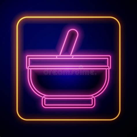 Glowing Neon Mortar And Pestle Icon Isolated On Black Background
