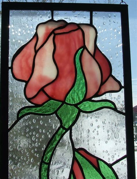 Stained Glass Rose With Rosebud Window Panel Stained Glass Rose