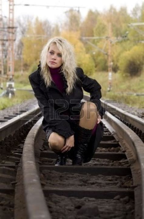 Beautiful Woman On Railway Tracks Railroad Photoshoot Beautiful