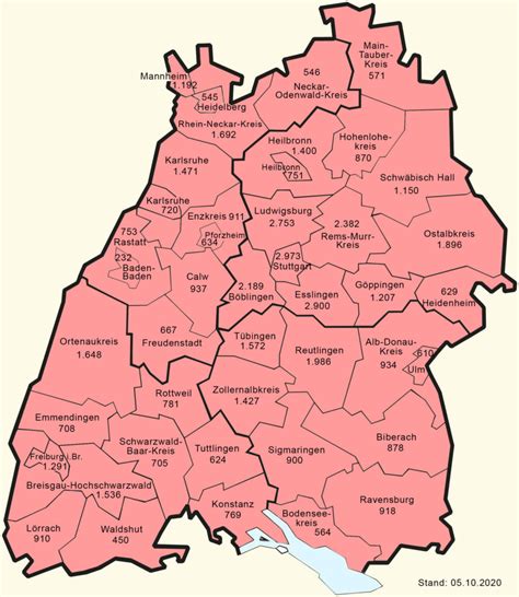 In deutschland steigen die infektionen mit dem coronavirus wieder deutlich an. Corona-Übersichtskarte Karte Baden-Württemberg (Stand: 5 ...