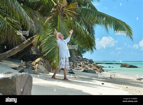 Mature Man On Tropical Island Stock Photo Alamy