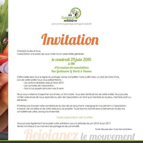 Invitation à Notre Assemblée Générale Les Cuisiniers Solidaires
