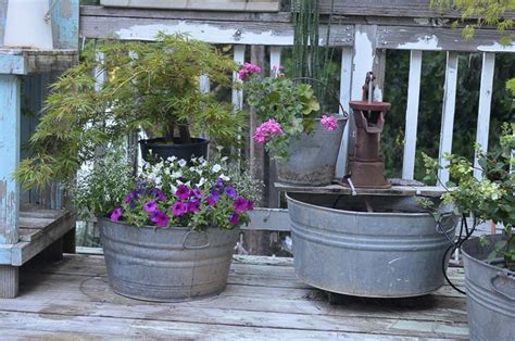 Galvanized Tubs And Buckets Container Garden Flower Patch Farmhouse