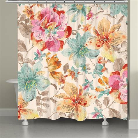 Laural Home Rich Blossoms Multicolor Shower Curtain 71 X 74 Blue