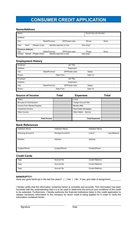 Free Printable Business Credit Application Form Form (GENERIC)