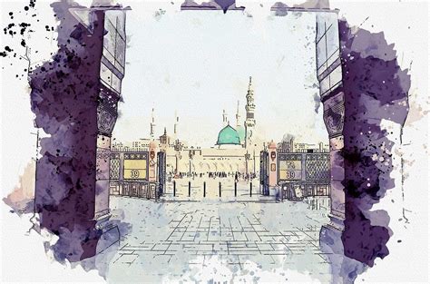 Masjid Al Nabawi Medina Saudi Arabia C2019 Watercolor By Adam Asar
