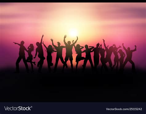Silhouettes People Dancing In A Sunset Royalty Free Vector