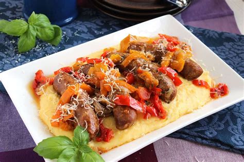 Slow Cooker Sausage And Peppers With Parmesan Basil Polenta The