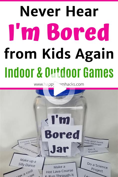 You can do popsicle sticks in a jar, pieces of paper, little stock cards, you could color code the cards for indoor and outdoor activities, you could make two separate jars, the possibilities are endless! Need Things to Do When your Kids are Bored? Create an I'm ...