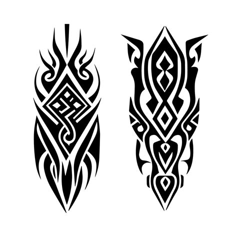 A Collection Set Of Black And White Hand Drawn Tribal Tattoo Designs