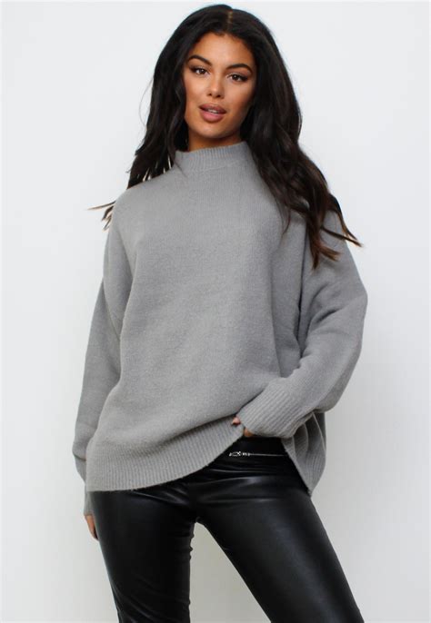 missguided gray high neck oversized sweater lyst