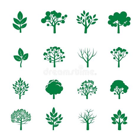 Collection Of Green Trees And Roots Vector Illustration Stock