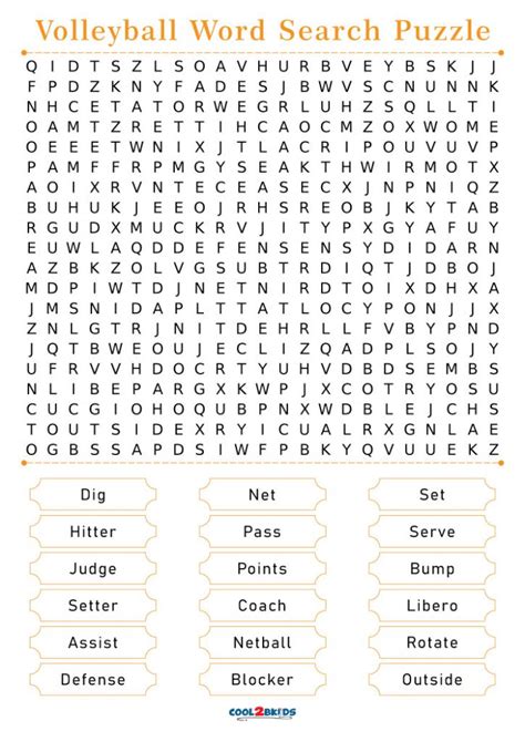 Printable Volleyball Word Search Cool2bkids