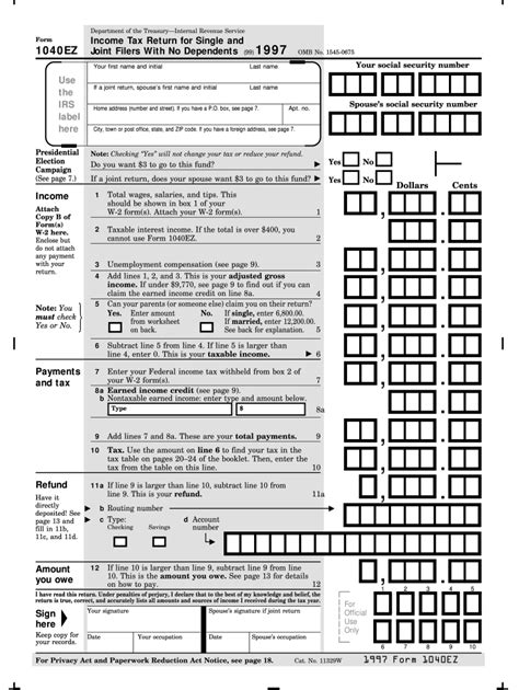 1997 1040 Ez Form 1997 Fill And Sign Printable Template Online Us