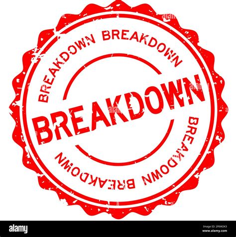 Grunge Red Breakdown Word Round Rubber Seal Stamp On White Background