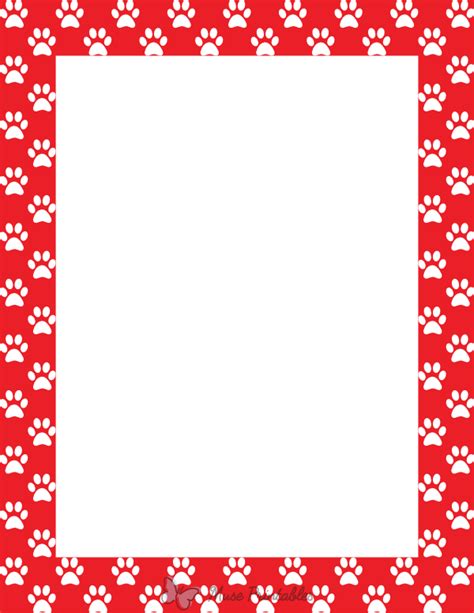 Printable White On Red Paw Print Page Border