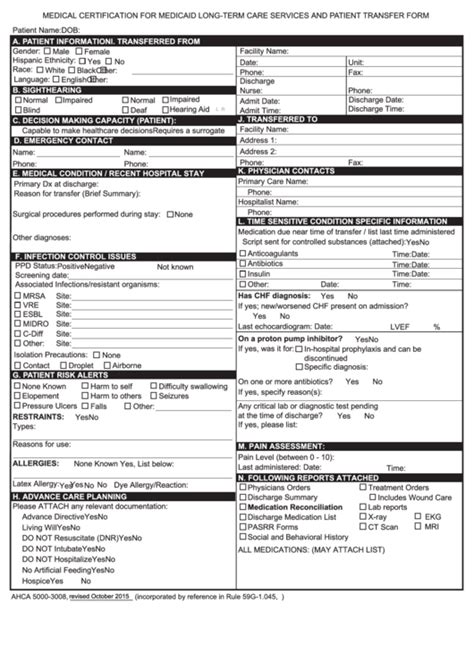 Fillable Form Ahca 5000 3008 Medical Certification For Medicaid Long Term Care Services And