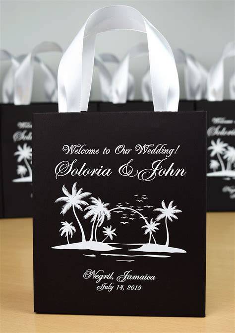 20 Beach Wedding Welcome Bags With Satin Ribbon Handles Etsy