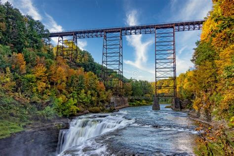 Railroad Trestle And Upper Falls At Letchworth State Park Stock Image
