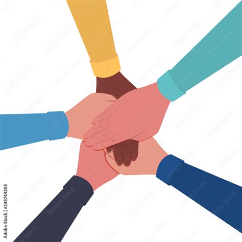 Hands Together Symbol Of Teamwork And Unity People Putting Their