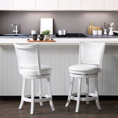 Corliving Woodgrove 25 In Counter Height White Wood Swivel Barstools With White Leatherette
