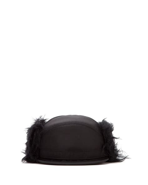 Prada Synthetic Faux Fur Baseball Hat In Black For Men Lyst