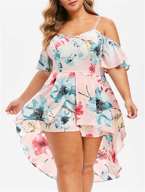 25 Off 2020 Plus Size Floral Print Overlay Cami Romper In Pink