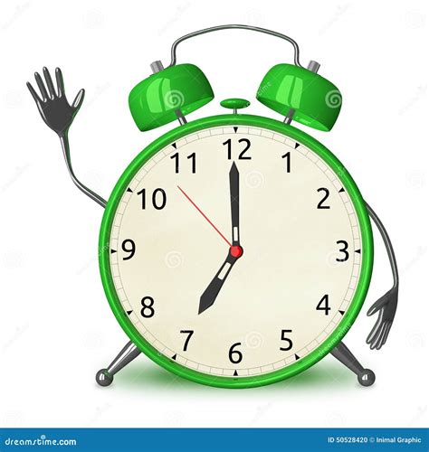 Green Alarm Clock Waving Hand Stock Illustration Illustration Of