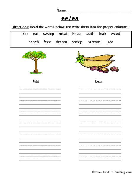 Ee Ea Vowel Worksheet By Teach Simple