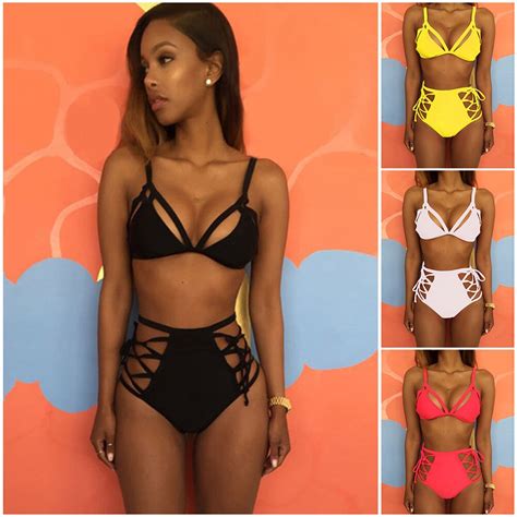 buy 2018 new women bikinis swimwear strappy bikini set bandage swimwear high
