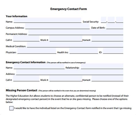 Free 12 Emergency Contact Forms In Pdf Ms Word