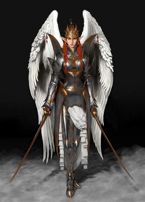 An Image Of A Woman With Wings And Armor