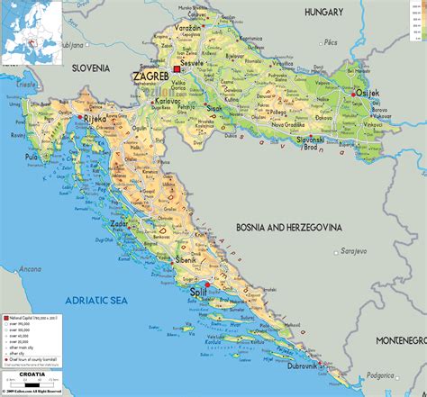 Islands, coast, and inland mountain area. Kroatien Karte Gemeinden