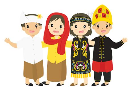 Indonesian Kids Wearing Traditional Dress Cartoon Vector Stock