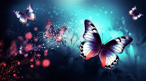 Pink Butterflies On A Blue Background With A Light Effect Butterfly